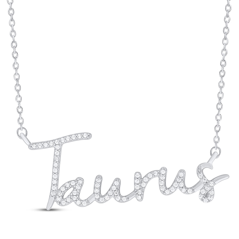 Main Image 1 of Round-Cut Diamond &quot;Taurus&quot; Zodiac Necklace 1/5 ct tw Sterling Silver 18&quot;