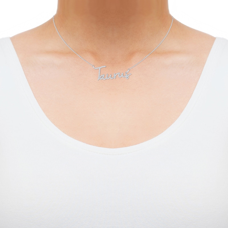 Main Image 2 of Round-Cut Diamond &quot;Taurus&quot; Zodiac Necklace 1/5 ct tw Sterling Silver 18&quot;