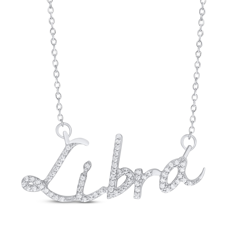 Round-Cut Diamond "Libra" Zodiac Necklace 1/5 ct tw Sterling Silver 18"