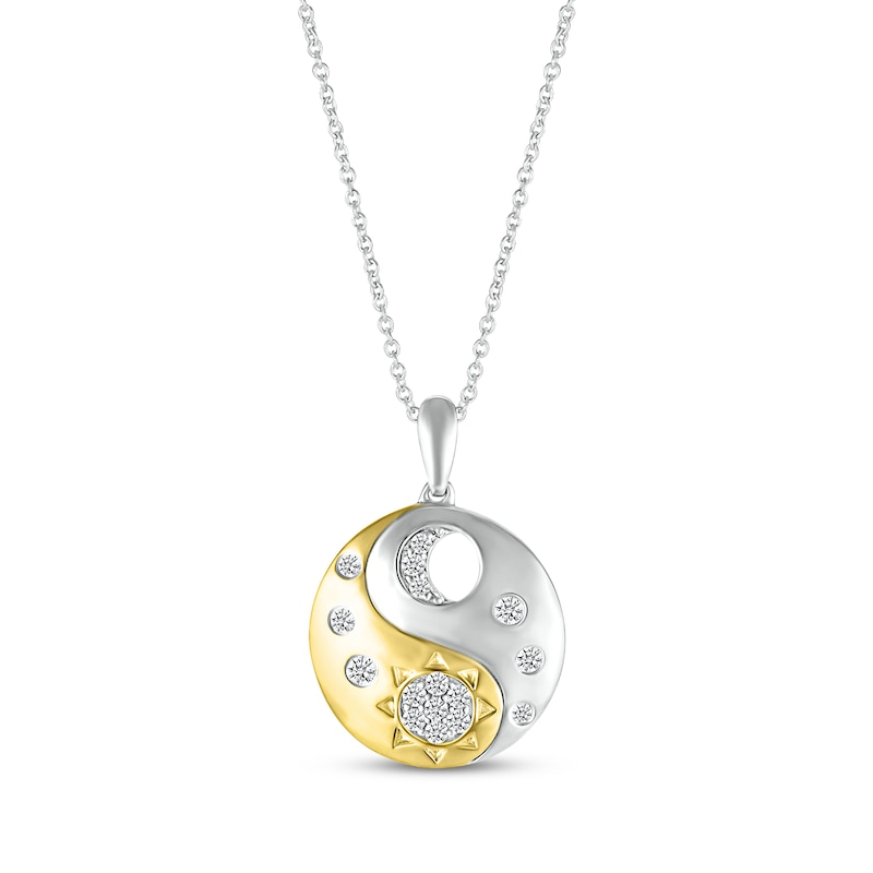 Main Image 1 of Diamond Yin-Yang Sun & Moon Necklace 1/4 ct tw Sterling Silver & 10K Yellow Gold 18&quot;