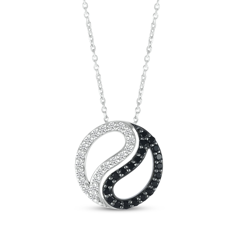 Black & White Diamond Yin-Yang Swirl Necklace 1/5 ct tw Sterling Silver 18"
