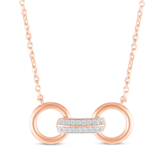 Diamond Double Circle Link Necklace 1/10 ct tw 10K Rose Gold 18”