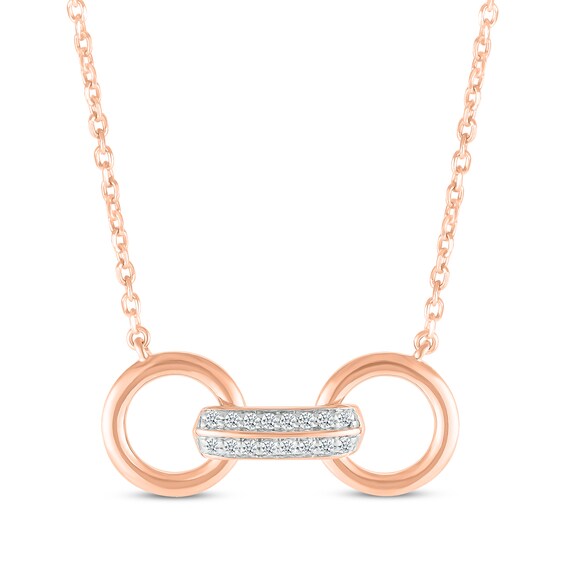 Diamond Double Circle Link Necklace 1/10 ct tw 10K Rose Gold 18” Kay