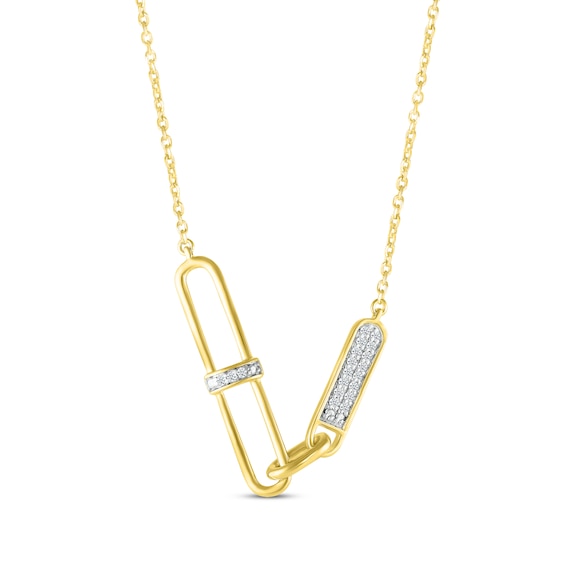 Diamond Asymmetrical Paperclip Necklace 1/15 ct tw 10K Yellow Gold 18”