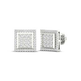 Men's Multi-Diamond Square Curved Stud Earrings 1/2 ct tw 10K White Gold