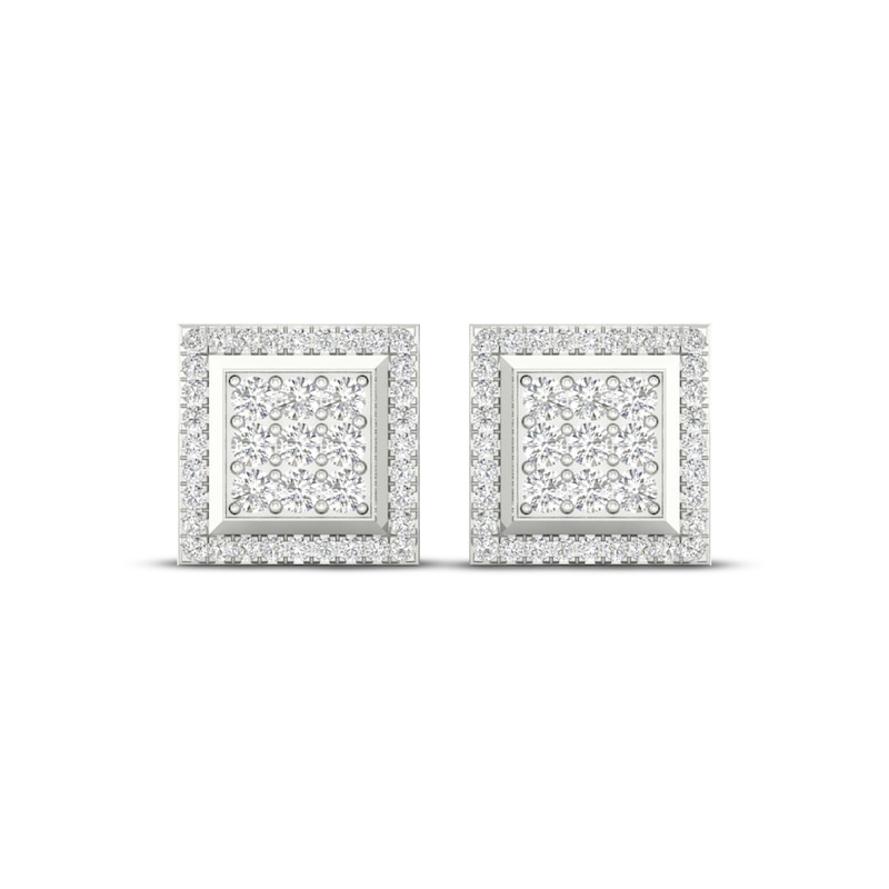 Men's Multi-Diamond Square Curved Stud Earrings 1/2 ct tw 10K White Gold