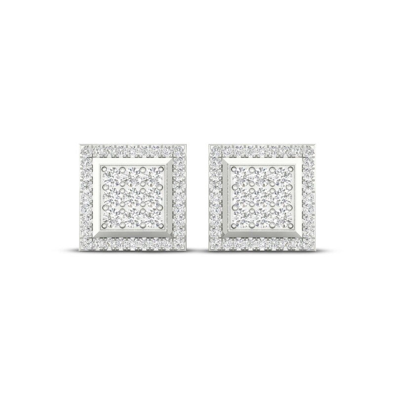 Main Image 2 of Men's Multi-Diamond Square Curved Stud Earrings 1/2 ct tw 10K White Gold