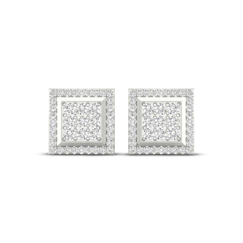 Men's Multi-Diamond Square Curved Stud Earrings 1/2 ct tw 10K White Gold