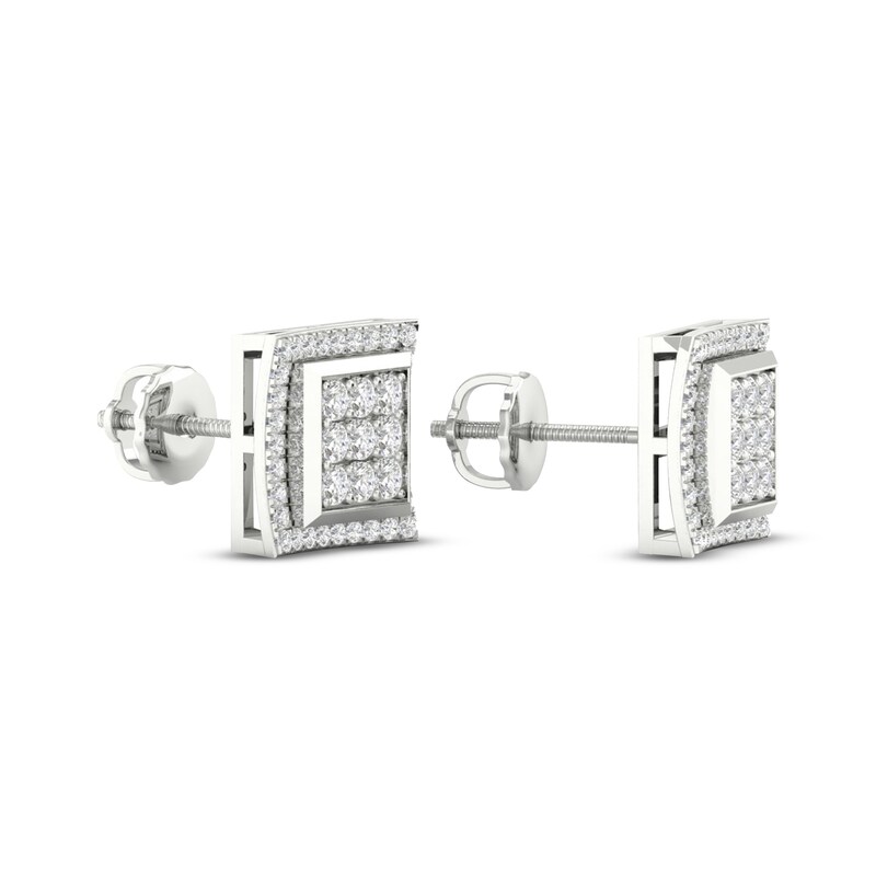 Men's Multi-Diamond Square Curved Stud Earrings 1/2 ct tw 10K White Gold