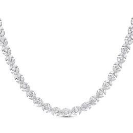 Marquise & Round-Cut Diamond Flower Necklace 11-5/8 ct tw 14K White Gold 18&quot;