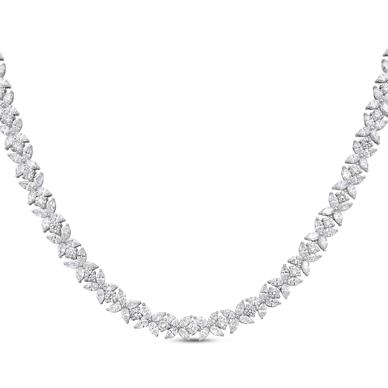 Marquise & Round-Cut Diamond Flower Necklace 11-5/8 ct tw 14K White Gold 18"