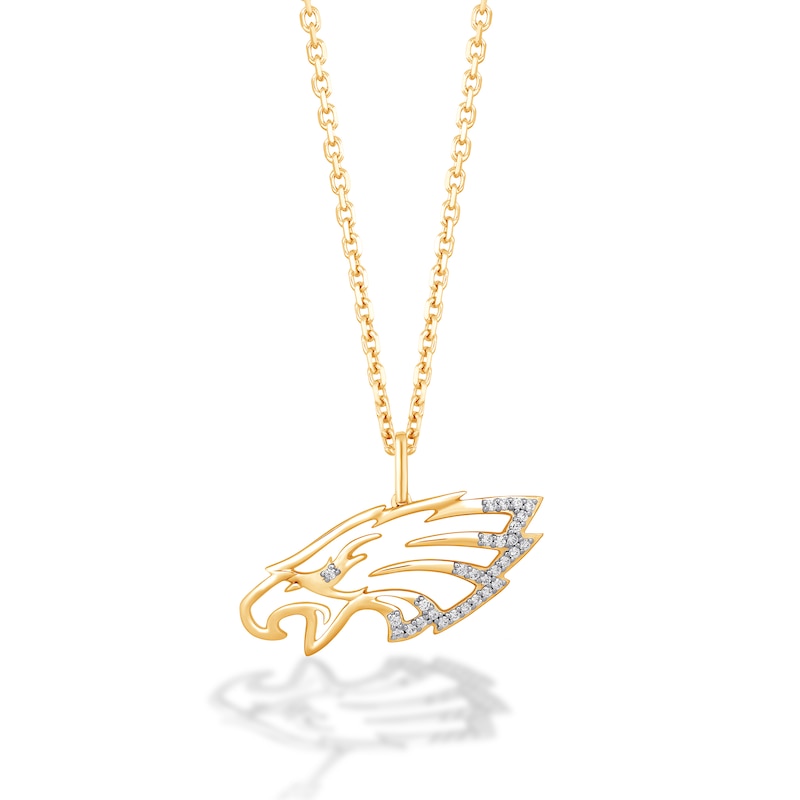 Main Image 1 of True Fans Philadelphia Eagles 1/10 CT. T.W. Diamond Logo Necklace in 10K Yellow Gold