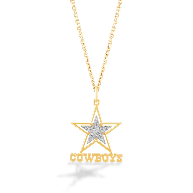 True Fans Dallas Cowboys 1/10 CT. T.W. Diamond Logo Necklace in 10K Yellow Gold