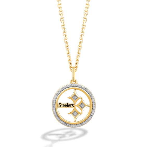 True Fans Pittsburgh Steelers 1/10 CT. T.W. Diamond Logo Necklace in 10K Yellow Gold