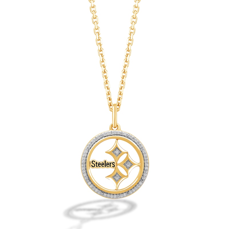 True Fans Pittsburgh Steelers 1/10 CT. T.W. Diamond Logo Necklace in 10K Yellow Gold