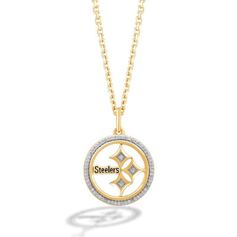 Main Image 1 of True Fans Pittsburgh Steelers 1/10 CT. T.W. Diamond Logo Necklace in 10K Yellow Gold