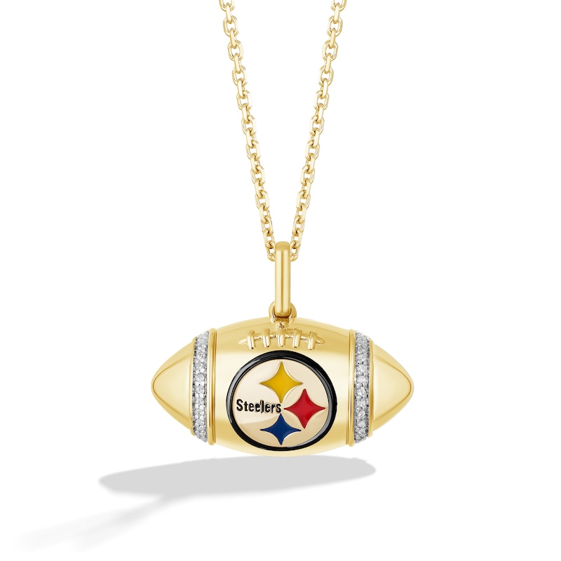 Main Image 1 of True Fans Pittsburgh Steelers Diamond Accent Football Necklace in 10K Yellow Gold