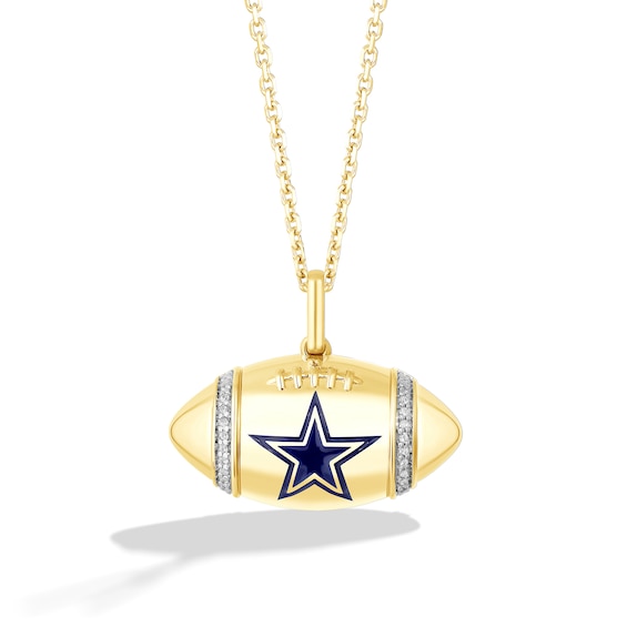 True Fans Dallas Cowboys Diamond Accent Football Necklace in 10K Yellow Gold