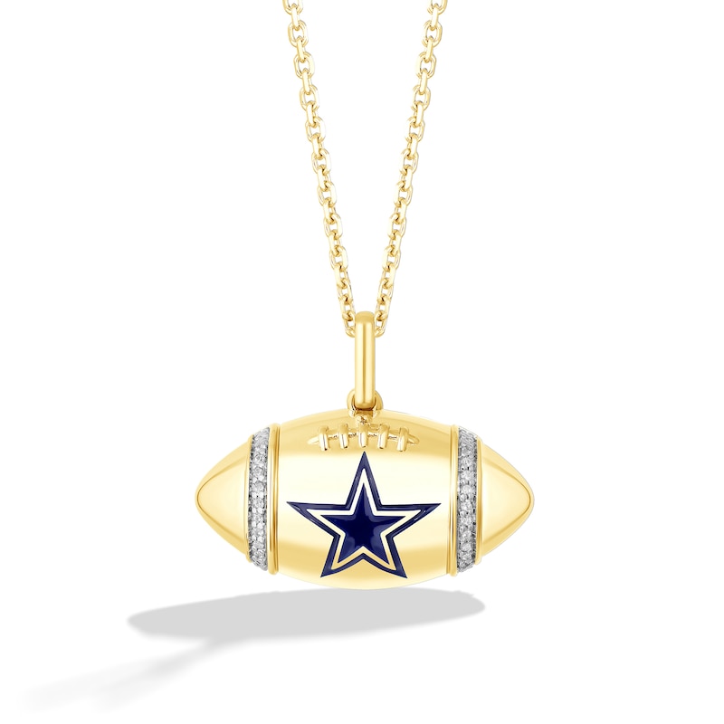 Main Image 1 of True Fans Dallas Cowboys Diamond Accent Football Necklace in 10K Yellow Gold