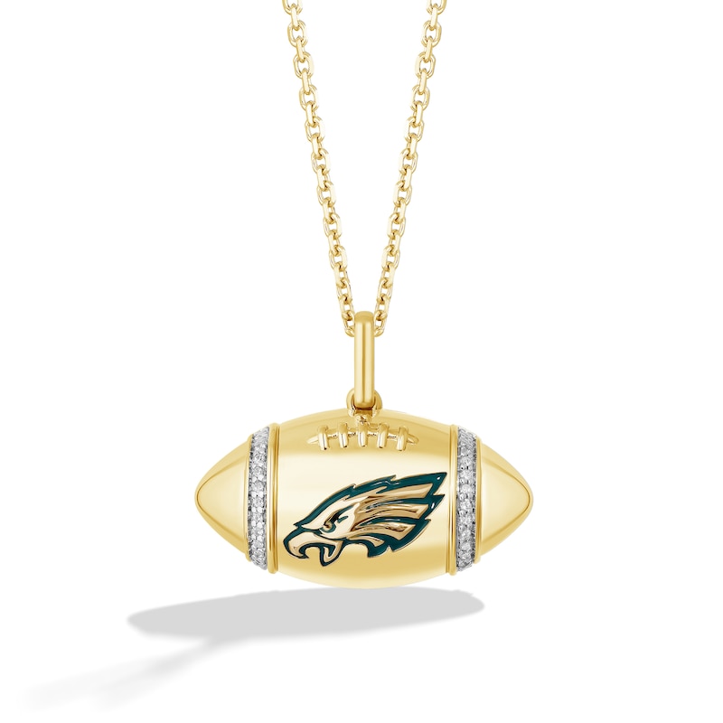 Main Image 1 of True Fans Philadelphia Eagles Diamond Accent Football Necklace in 10K Yellow Gold