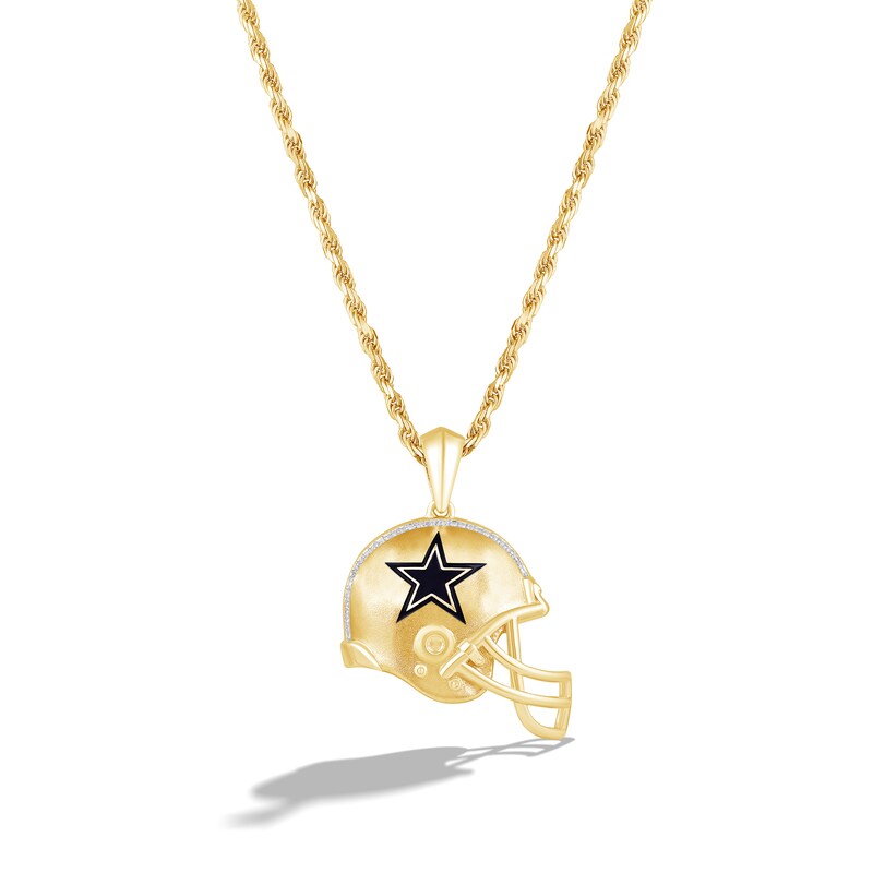 True Fans Dallas Cowboys 1/20 CT. T.W. Diamond Helmet Necklace in 10K Yellow Gold