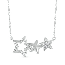 Diamond Graduated Stars Necklace 1/10 ct tw Sterling Silver 18&quot;