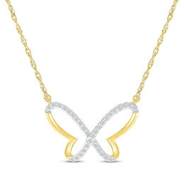 Diamond Butterfly Outline Necklace 1/8 ct tw 10K Yellow Gold 18&quot;