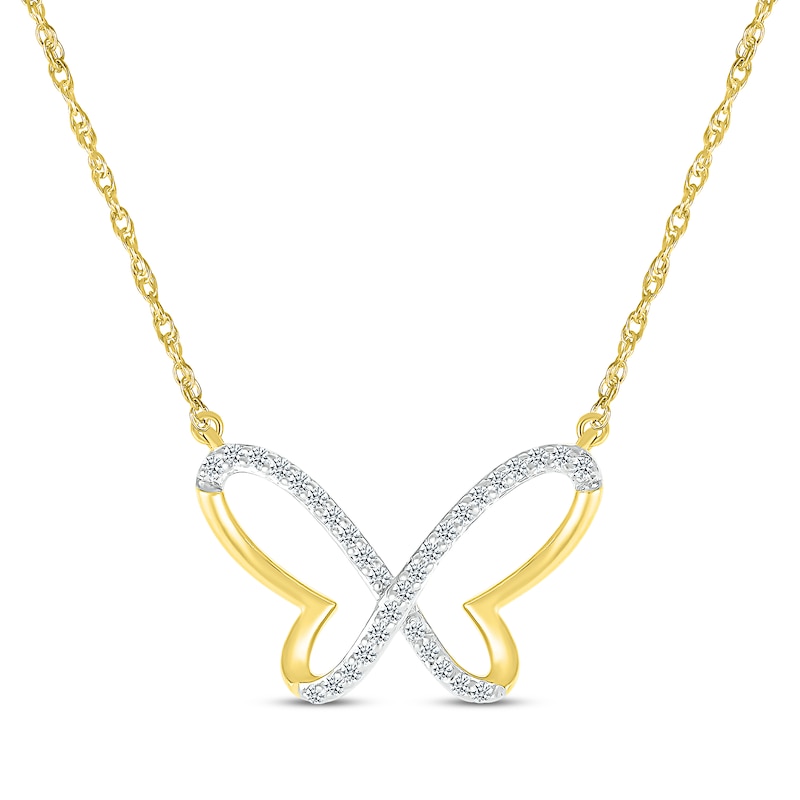 Main Image 1 of Diamond Butterfly Outline Necklace 1/8 ct tw 10K Yellow Gold 18&quot;