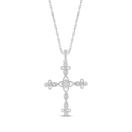 Diamond Filigree Cross Necklace 1/15 ct tw Sterling Silver 18"