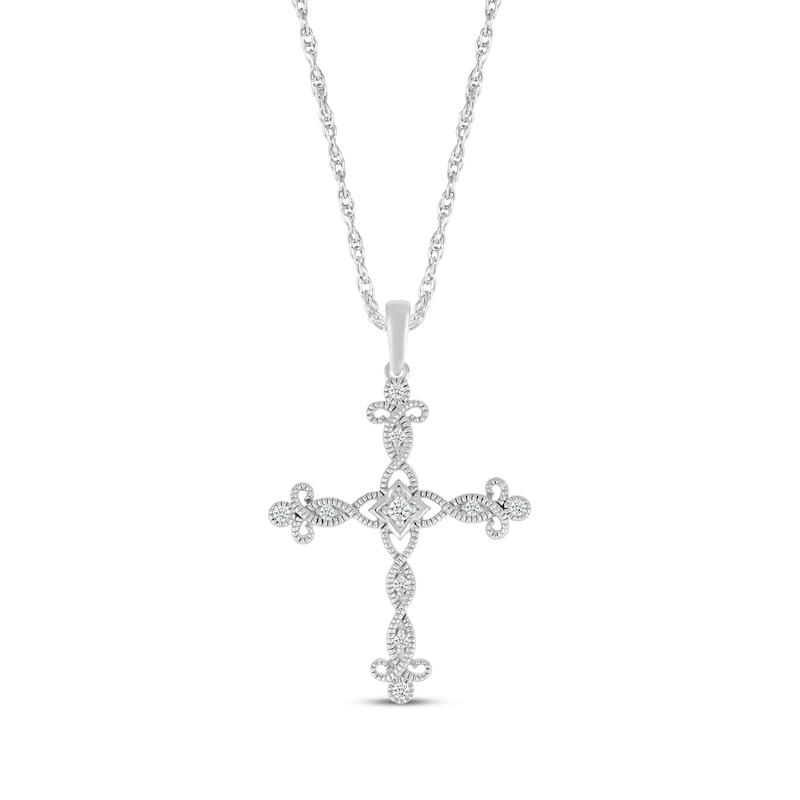 Main Image 1 of Diamond Filigree Cross Necklace 1/15 ct tw Sterling Silver 18&quot;