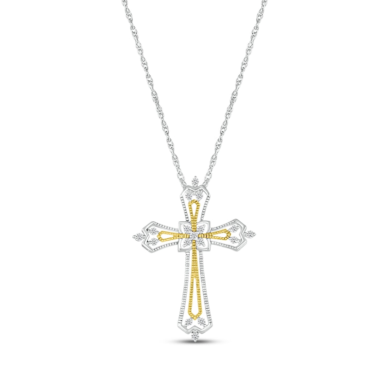 Main Image 1 of Diamond Tapered Cross 1/8 ct tw Sterling Silver & 10K Yellow Gold 18&quot;