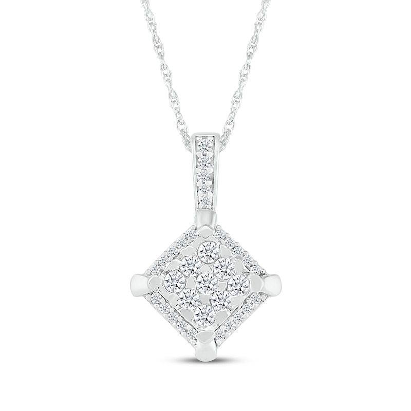 Multi-Diamond Square Necklace 1/4 ct tw 10K White Gold 18"