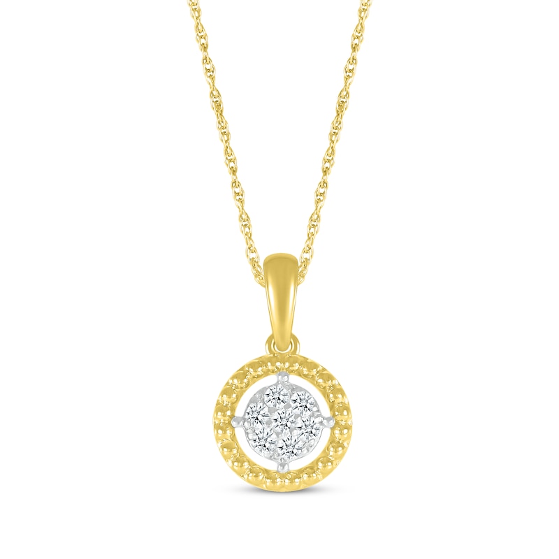 Multi-Diamond Beaded Frame Circle Necklace 1/10 ct tw 10K Yellow Gold ...