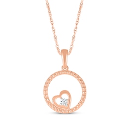 Diamond Accent Heart Beaded Circle Necklace 10K Rose Gold 18"