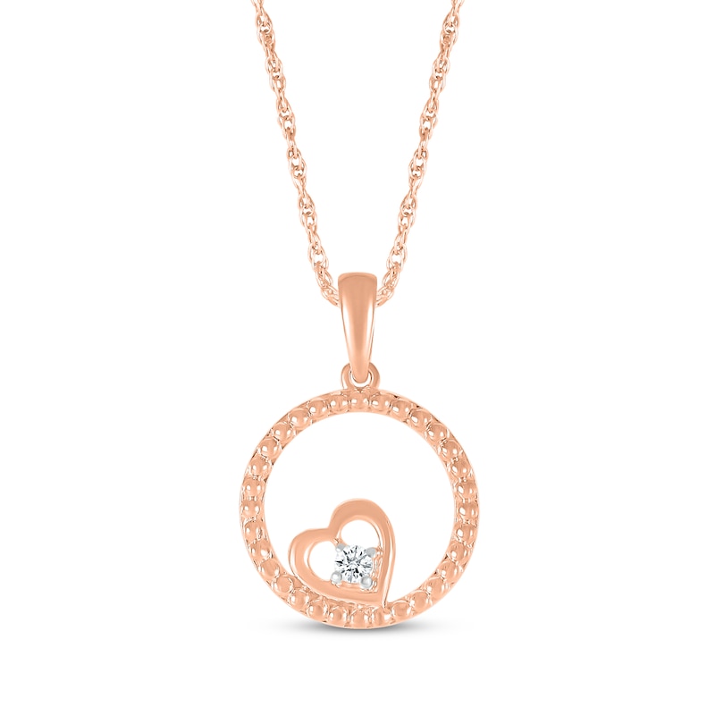 Main Image 1 of Diamond Accent Heart Beaded Circle Necklace 10K Rose Gold 18&quot;
