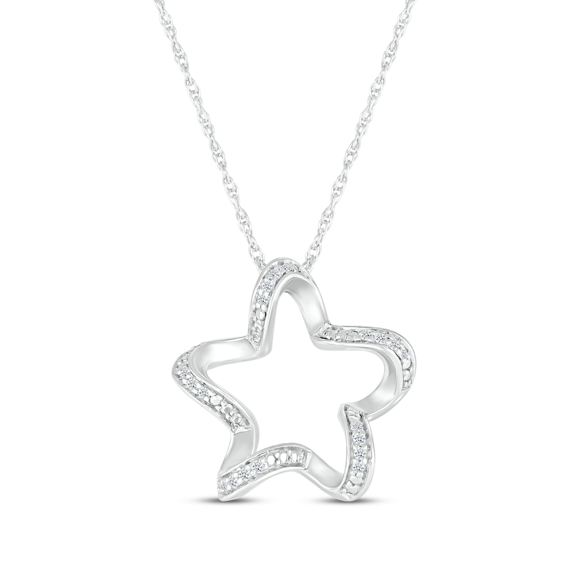 Main Image 1 of Diamond Twisted Star Necklace 1/15 ct tw Sterling Silver 18&quot;