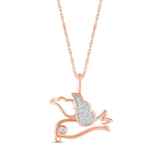 Multi-Diamond Dove Necklace 1/8 ct tw 10K Rose Gold 18"