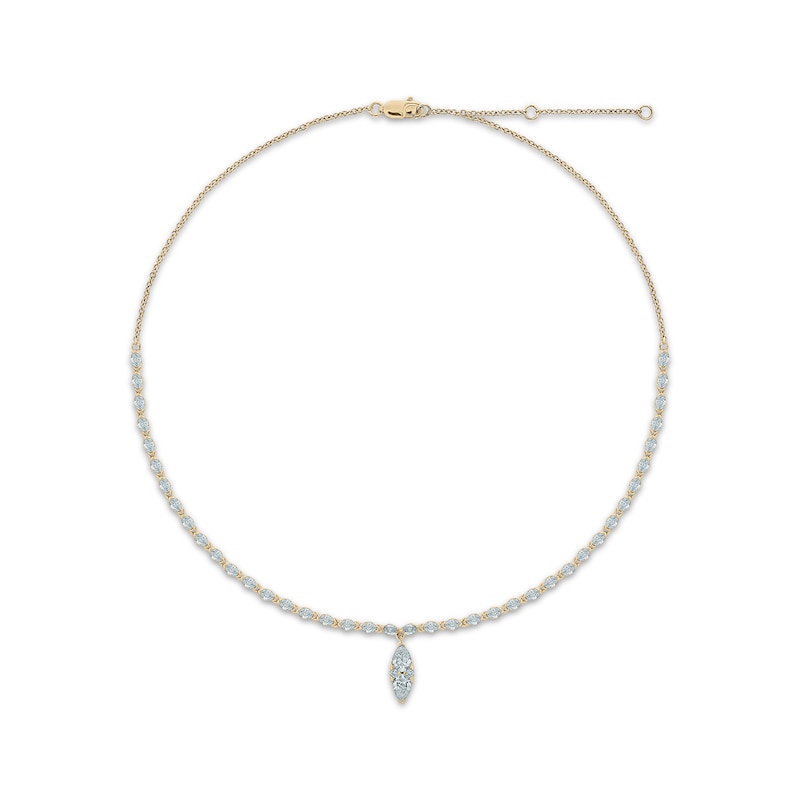 Pear, Marquise & Round-Cut Diamond Drop Choker Necklace 3 ct tw 14K Yellow Gold 18"