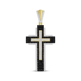 Men's Black & White Diamond Cross Charm 1 ct tw 10K Yellow Gold