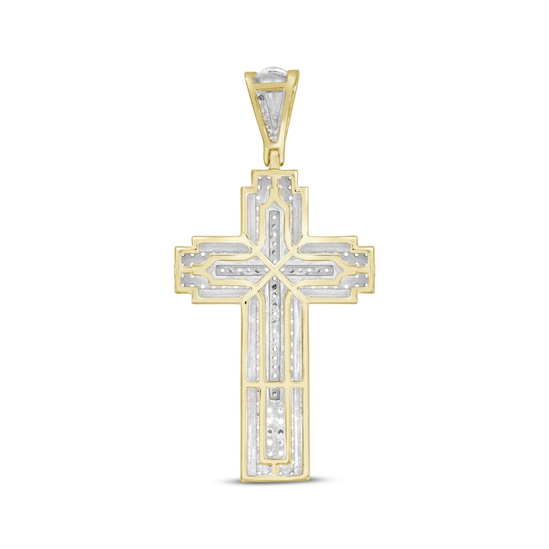 Men's Black & White Diamond Cross Charm 1 ct tw 10K Yellow Gold