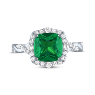 Cushion-Cut Lab-Created Emerald & White Lab-Created Sapphire Twist Ring ...