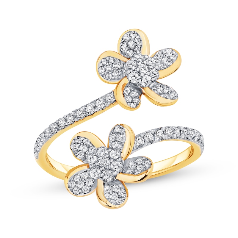 Main Image 1 of Diamond Plumeria Flower Bypass Ring 1/2 ct tw 10K Yellow Gold