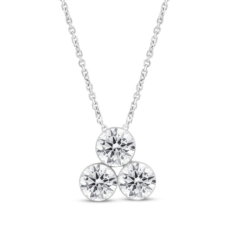 Main Image 1 of KAY Lab-Grown Diamonds Three-Stone Stacked Necklace 1 ct tw 10K White Gold 18”