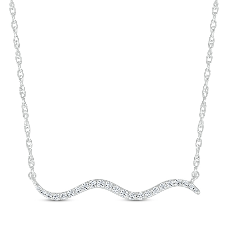 Main Image 1 of Diamond Wavy Bar Necklace 1/6 ct tw Sterling Silver 18&quot;
