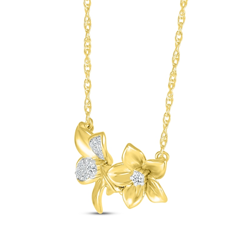 Diamond Flowers Necklace 1/6 ct tw 10K Yellow Gold 18"