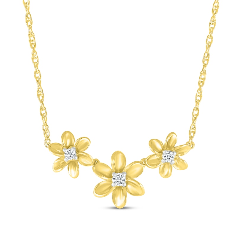 Diamond Flower Trio Necklace 1/10 ct tw 10K Yellow Gold 18"