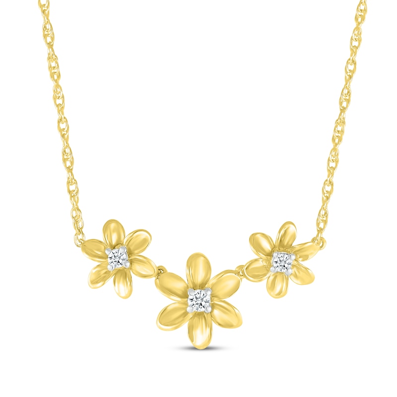 Main Image 1 of Diamond Flower Trio Necklace 1/10 ct tw 10K Yellow Gold 18&quot;