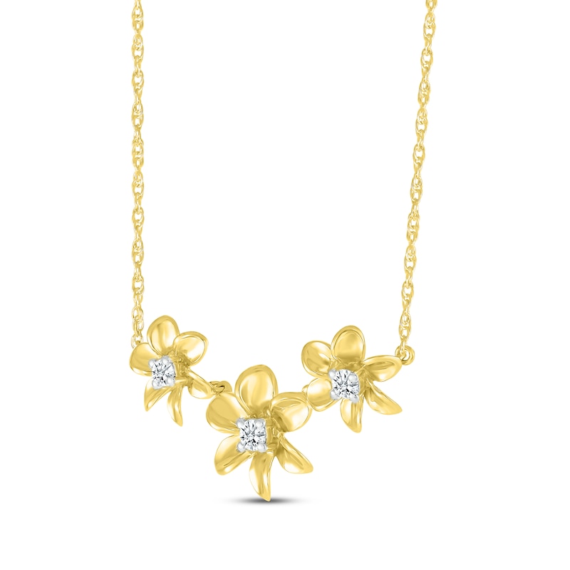 Main Image 2 of Diamond Flower Trio Necklace 1/10 ct tw 10K Yellow Gold 18&quot;