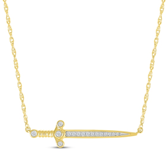 Diamond Dagger Bar Necklace 1/10 ct ct 10K Yellow Gold 18"