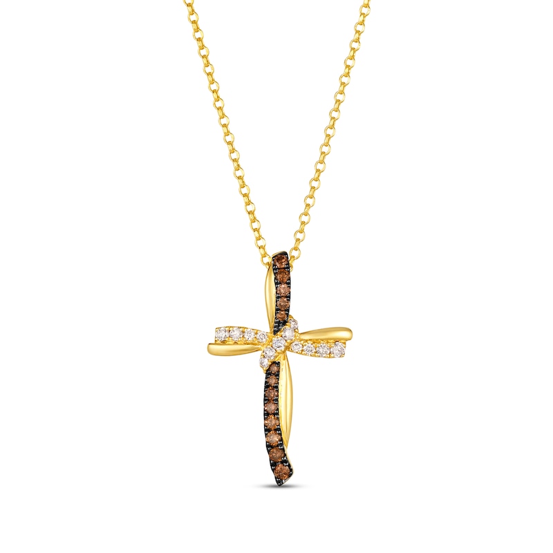 Main Image 1 of Le Vian Diamond Twist Cross Necklace 1/2 ct tw 14K Honey Gold 19&quot;